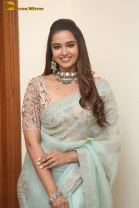 actress Pujita Ponnada ravishing in a transparent green saree