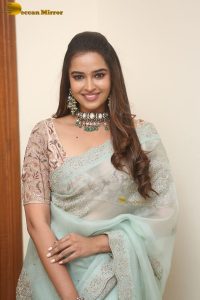 actress Pujita Ponnada ravishing in a transparent green saree