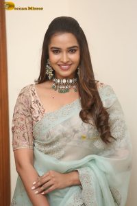 actress Pujita Ponnada ravishing in a transparent green saree