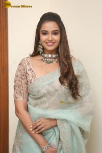 actress Pujita Ponnada ravishing in a transparent green saree