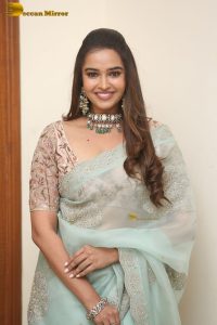 actress Pujita Ponnada ravishing in a transparent green saree