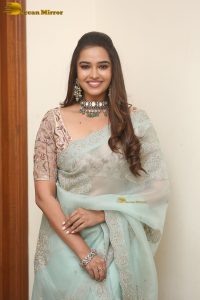 actress Pujita Ponnada ravishing in a transparent green saree