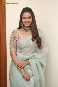 actress Pujita Ponnada ravishing in a transparent green saree