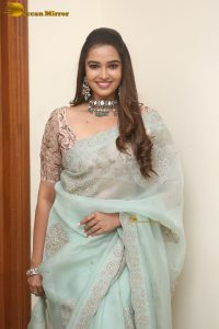 actress Pujita Ponnada ravishing in a transparent green saree