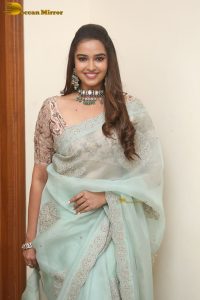 actress Pujita Ponnada ravishing in a transparent green saree