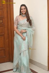 actress Pujita Ponnada ravishing in a transparent green saree