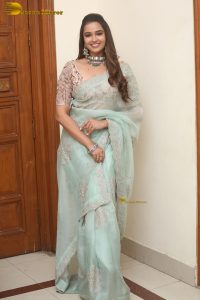 actress Pujita Ponnada ravishing in a transparent green saree