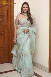 actress Pujita Ponnada ravishing in a transparent green saree