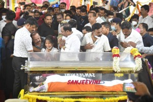 Crowds and Celebrities pay their last respects to Puneeth Rajkumar at the Kanteerava Stadium in Karnataka