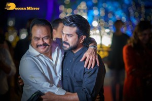 RRR Party hosted by Sri Venkateswara Creations was attended by Jr NTR, Ram Charan Teja and S.S. Rajamouli