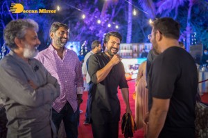 RRR Party hosted by Sri Venkateswara Creations was attended by Jr NTR, Ram Charan Teja and S.S. Rajamouli