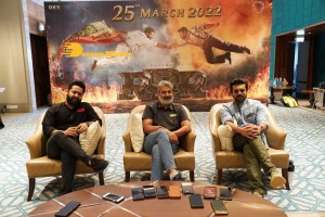 Ram Charan Teja, Jr NTR and SS Rajamouli at RRR Press Meet on March 15, 2022