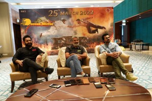 Ram Charan Teja, Jr NTR and SS Rajamouli at RRR Press Meet on March 15, 2022