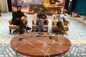 Ram Charan Teja, Jr NTR and SS Rajamouli at RRR Press Meet on March 15, 2022