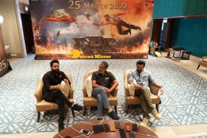 Ram Charan Teja, Jr NTR and SS Rajamouli at RRR Press Meet on March 15, 2022