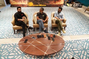 Ram Charan Teja, Jr NTR and SS Rajamouli at RRR Press Meet on March 15, 2022