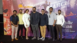 Prabhas and Pooja Hegde at the trailer launch of their movie Radhe Shyam