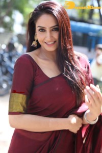Actress Ragini Dwivedi in a brownish red saree