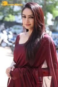 Actress Ragini Dwivedi in a brownish red saree