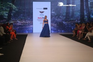 Rakul Preet Singh walks the ramp in a blue lehenga choli at the Bombay Times fashion week