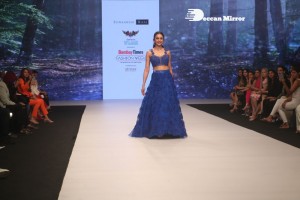 Rakul Preet Singh walks the ramp in a blue lehenga choli at the Bombay Times fashion week