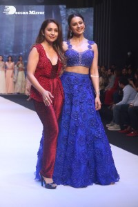 Rakul Preet Singh walks the ramp in a blue lehenga choli at the Bombay Times fashion week