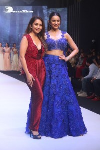 Rakul Preet Singh walks the ramp in a blue lehenga choli at the Bombay Times fashion week