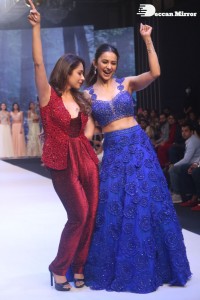 Rakul Preet Singh walks the ramp in a blue lehenga choli at the Bombay Times fashion week