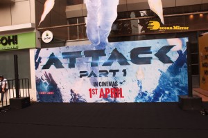 Actors John Abraham, Rakul Preet and Jacqueline Fernandez attend the trailer launch of their new movie ‘Attack’