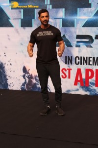 Actors John Abraham, Rakul Preet and Jacqueline Fernandez attend the trailer launch of their new movie ‘Attack’