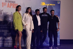 Actors John Abraham, Rakul Preet and Jacqueline Fernandez attend the trailer launch of their new movie ‘Attack’