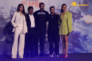 Actors John Abraham, Rakul Preet and Jacqueline Fernandez attend the trailer launch of their new movie ‘Attack’