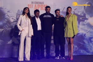 Actors John Abraham, Rakul Preet and Jacqueline Fernandez attend the trailer launch of their new movie ‘Attack’