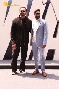 Ajay Devgn, Rakul Preet Singh, Aakanksha Singh and Rohit Shetty attend the trailer launch of their film 'Runway 34'