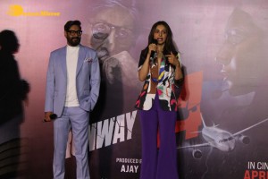Ajay Devgn, Rakul Preet Singh, Aakanksha Singh and Rohit Shetty attend the trailer launch of their film 'Runway 34'