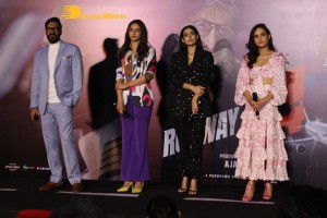 Ajay Devgn, Rakul Preet Singh, Aakanksha Singh and Rohit Shetty attend the trailer launch of their film 'Runway 34'