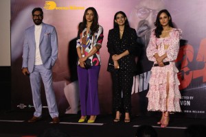 Ajay Devgn, Rakul Preet Singh, Aakanksha Singh and Rohit Shetty attend the trailer launch of their film 'Runway 34'