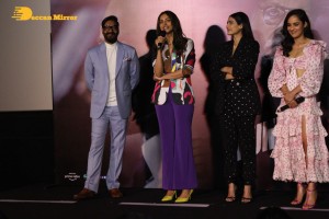Ajay Devgn, Rakul Preet Singh, Aakanksha Singh and Rohit Shetty attend the trailer launch of their film 'Runway 34'