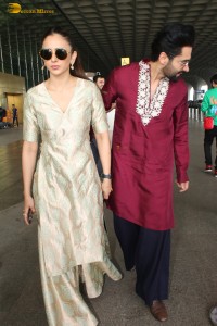 Newlyweds Rakul Preet Singh and Jackky Bhagnani spotted at Mumbai Airport on April 23, 2024