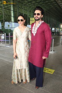 Newlyweds Rakul Preet Singh and Jackky Bhagnani spotted at Mumbai Airport on April 23, 2024