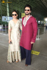 Newlyweds Rakul Preet Singh and Jackky Bhagnani spotted at Mumbai Airport on April 23, 2024