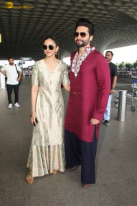 Newlyweds Rakul Preet Singh and Jackky Bhagnani spotted at Mumbai Airport on April 23, 2024