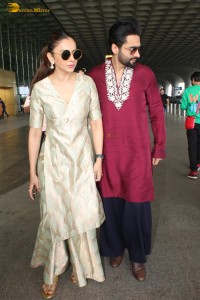 Newlyweds Rakul Preet Singh and Jackky Bhagnani spotted at Mumbai Airport on April 23, 2024