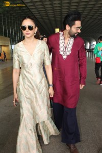 Newlyweds Rakul Preet Singh and Jackky Bhagnani spotted at Mumbai Airport on April 23, 2024