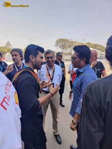 Ram Charan and Sachin Tendulkar attend the Formula E Racing in Hyderabad