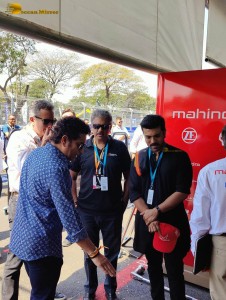 Ram Charan and Sachin Tendulkar attend the Formula E Racing in Hyderabad