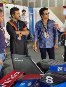 Ram Charan and Sachin Tendulkar attend the Formula E Racing in Hyderabad