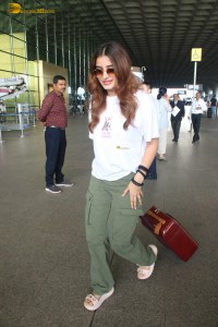 actress Rasha Thadani spotted at mumbai airport in a white t-shirt