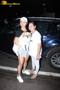 Indian TV Actress Rashami Desai was spotted with her cute furry friend at Mumbai Airport