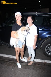 Indian TV Actress Rashami Desai was spotted with her cute furry friend at Mumbai Airport